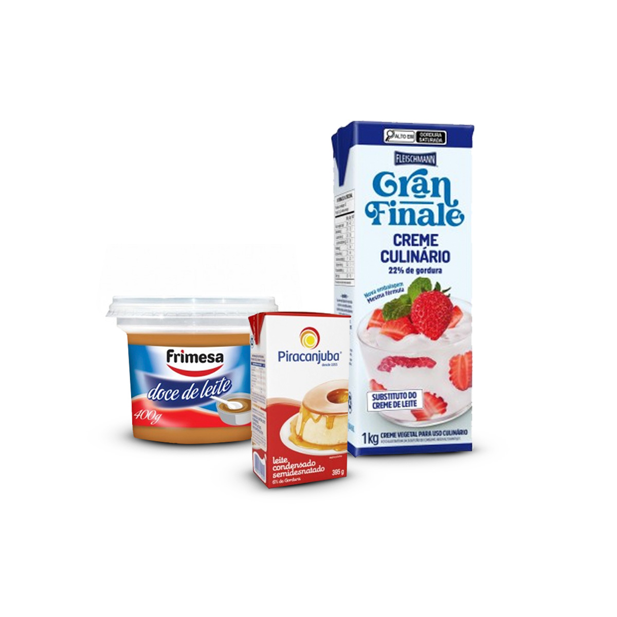 Leite condençado, doce de leite e chantilly